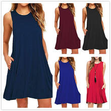 3XL Plus Size Dress Summer Tank Loose Beach Style Women O-Neck Sleeveless Pockets Black Casual Dresses Female Blue Cotton Dress 2024 - buy cheap
