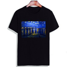 Модная футболка с короткими рукавами с принтом Ван Гога, звездная ночь, Классический рисунок, 100% хлопок, повседневные футболки с круглым вырезом, футболка унисекс 2024 - купить недорого