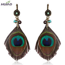 2017 Ethnic Peacock Feather Shape Dangle Female Earrings For Women Colorful Enamel Earrings Brincos Fashion Jewelry 2024 - buy cheap