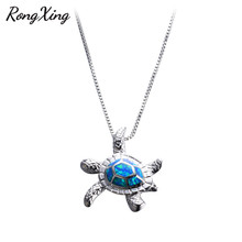 RongXing encantador colgante de tortuga marina de ópalo de Fuego Azul y collares para mujeres Color plata Animal collar NL0076 2024 - compra barato