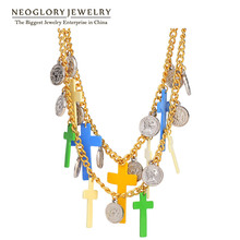 Neoglory Enamel Bohemian Chain Necklaces for Women Light Yellow Gold Color Jewelry 2020 New Statement Crosses Religious 2024 - buy cheap