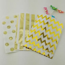 Free Shipping 100pcs Foil Gold Candy Bags in Chevron Polka Dot and Stripe Gold Cake Sweet bags for Baby Shower Birthday Party 2024 - buy cheap