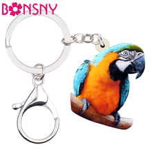Bonsny Acrylic Blue-and-Yellow Macaw Parrot Bird Key Chain Keychains Rings Tropic Animal Jewelry For Women Girls Bag Car Pendant 2024 - buy cheap