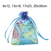 100pcs/lot 9x12, 13x18, 17x23, 20x30 cm Gauze Yarn Coral Pattern Organza Drawstring Pouches Christmas Gift Packaging Bags 2024 - buy cheap