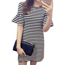 Striped Dress Women Cheap Price O-Neck Short Sleeve Summer Beach Mini Dresses Preppy Girls Casual Plus Size Dress Vestidos W3 2024 - buy cheap