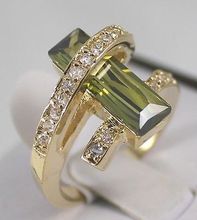 Joyería GP de oro dorado, anillo de cristal verde oliva tamaño: 6 7 8 9 2024 - compra barato