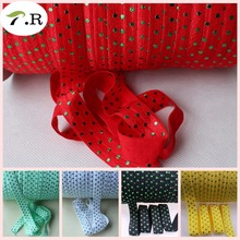 10 colors 5/8" green foil polka dots printed fold over elastic for headbands, green dot FOE elastic 50 yards/lot 2024 - buy cheap