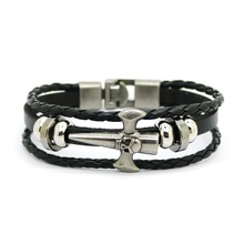 Pulseira de caveira artesanal, camada bracelete de couro com caveira retrô fashion casual para homens e mulheres, 2020 2024 - compre barato