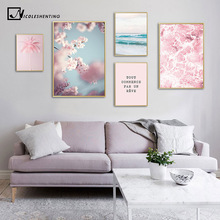 Cherry Blossom Flower Picture Scandinavian Poster Nordic Landscape Pink Ocean Print Wall Art Canvas Painting Living Room Decor 2024 - buy cheap