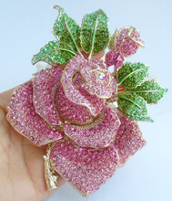 Gorgeous 5.32" Pink Austrian Crystal Rose Flower Brooch Pin Pendant EE02994C12 2024 - buy cheap
