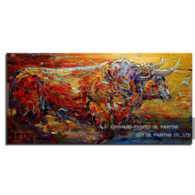 Top Supplier Supply High Quality Abstract Bull Oil Painting On Canvas Handmade Knife Painting Running Bull Oil Canvas Painting 2024 - buy cheap