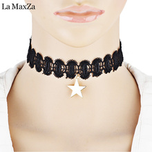 La MaxZa, новинка, Трендовое ожерелье, золотая звезда, подвеска, женское Ретро колье, черное кружевное готическое ожерелье, индивидуальное модное ювелирное изделие 2024 - купить недорого