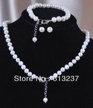 free Shipping new 2014 Fashion DIY 7-7.5mm White Akoya Cultured Pearl Jewelry Bracelet Necklace Earrings Set  YE00005 2024 - buy cheap