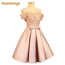 Aswomoye Elegant Short Evening Dress 2018 New Stylish Illusion O-Neck Wedding Party Dress Sleeveless with Bow robe de soiree 2024 - buy cheap