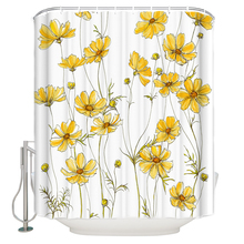 Amarelo cosmos flores simples cortina de chuveiro eco-friendly abastecido bathroomcurtain casa decoração douchegordijn rideau douche 2024 - compre barato