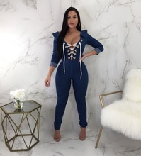 OKAYOASIS  Sexy Women Square Collar Lace Up Bodycon Casual Denim Jumpsuit One Piece Straight Club Jeans Jumpsuit Rompers 2024 - buy cheap