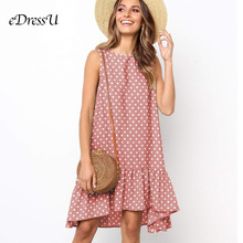 8 Colors Pink Polka Dot Dress Loose Sleeveless Ruffles Casual Summer Dress Knee Length Korean Daily Dress eDressU CLX-101112 2024 - buy cheap