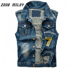 ZOOB MILEY-Chaleco vaquero rasgado para hombre, chaqueta sin mangas con parche deshilachado, de talla grande 3XL 2024 - compra barato