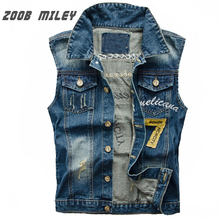 ZOOB MILEY Denim Jeans Vest Men Cowboy Male Ripped Jacket Sleeveless Frayed Patch Designs Jeans Waistcoat Tanks Plus Size 3XL 2024 - buy cheap