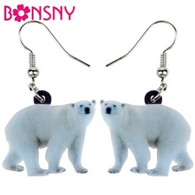 Bonsny acrílico único caminar Arctic Oso Polar pendientes grandes largos colgantes gota moda Animal joyería para mujeres niñas adolescentes regalos 2024 - compra barato