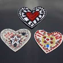 1piece Beaded Heart Design Embroidery Fabric Patches Applique Scrapbooking Motif Embossed Badges for Clothes Sewing  B91 2024 - buy cheap