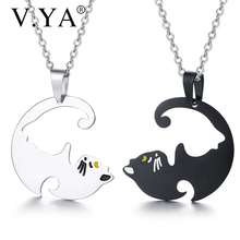 Модное ожерелье V.YA с котенком для пары, черно-белая Подвеска из нержавеющей стали для влюбленных, ожерелье-пазл для мужчин/женщин, романтический подарок 2024 - купить недорого