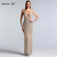 Dubai luxo sereia sem costas sexy vestidos de baile 2020 mangas compridas beading borla formatura vestidos sereno colina bla60862 2024 - compre barato