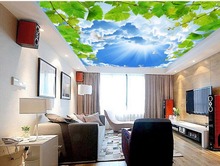 Papel tapiz de cielo azul para decoración del hogar, murales de techo con hojas de vides, palomas y cielo azul 2024 - compra barato