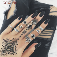 KCALOE negro piedra anillo de conjunto para las mujeres Boho Vintage Yin Yang Midi dedo anillos de Bohemia joyería de fiesta de regalo anillos 2024 - compra barato