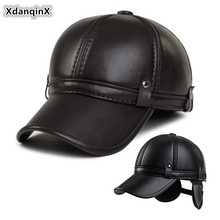 XdanqinX-gorra de béisbol de terciopelo para hombre, gorro cálido con orejas de cuero PU, orejeras de moda, sombreros de lengua de mediana edad, Snapback, Invierno 2024 - compra barato