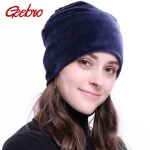 Geebro Женская велюровая облегающая шапка зимняя Полиэстеровая мягкая теплая облегающая шапка для женщин Женская бархатная облегающая шапка шляпы GS034M 2024 - купить недорого