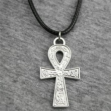 3 Pcs New Fashion Leather Chain 38x21mm Ankh Cross Pendant Necklace For Women Gift 2 Colors Antique Bronze Antique Silver Color 2024 - buy cheap