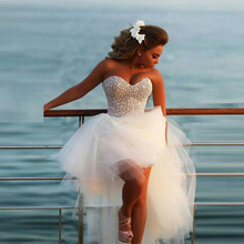 Vintage robe de mariage 2021 vestidos de noiva vestido de baile vestido de casamento hi-lo organza tule cristal vestidos de casamento feito sob encomenda 2024 - compre barato
