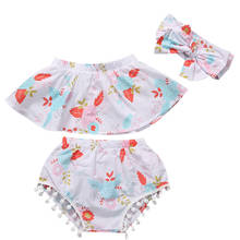 Off Shoulder Sleeveless Tops Vest Shorts Headband 3pcs Clothing Outfits Cute Newborn Baby Girls Clothes Sets Floral 2024 - buy cheap