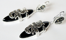 Bridal jewelry free shipping hot sell New 925 Sterling Silver & Marcasite inlay Natural Black stone fashion Earrings 2024 - buy cheap