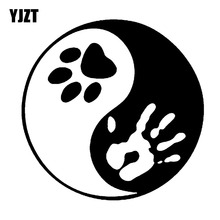 YJZT-pegatinas de vinilo automotrices para amantes de los perros, pegatinas de mano y pata Yin Yang de 10,2 CM X 10,2 CM, C10-00217 negro/plateado 2024 - compra barato