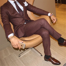 Novo traje masculino marrom com dois botões, terno para casamento, 2 peças (jaqueta + calça + gravata), terno masculino, noivo, blazer tuxdeo, 2020 2024 - compre barato