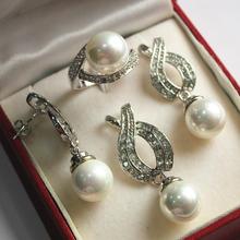 ¡Oferta! Noble-joyería chapada + colgante de perla blanca de 12mm, pendientes, juego de anillos 2024 - compra barato