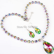 Charm Multicolored Crystal Glass Teardrop Beads Pendant Necklace Earring 1 SET 2024 - buy cheap