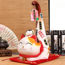 1 peça estilo japonês maneki neko cerâmica da sorte desenho gato estátua de cauda longa feng shui ornamento de negócios decoração de casa 2024 - compre barato