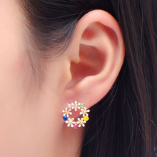 New Fashion Colorful Cubic zirconia Flower Circle  Earring Sweet lovely Round Earrings For Women Party Accessories Jewelry Gift 2024 - buy cheap