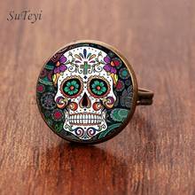 SUTEYI Skeleton Personality Pattern Rings Art Picture Glass Dome Wedding For Women Men Punk Skull Cabochon Handmade Jewelry 2024 - buy cheap