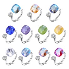 S925 anillos de fiesta de plata joyería fina 925 anillo de plata de ley CZ para mujeres con 11 colores de cristales redondos Dedo de señora USA 2024 - compra barato