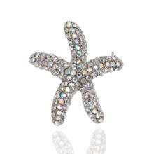 1.75" Rhodium Silver Diamante Aurora Borealis Rhinestone Starfish Brooch 2024 - buy cheap
