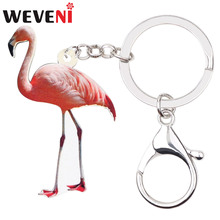 WEVENI Acrylic Pink Flamingo Bird Key Chains Keychains Holder Fashion Animal Jewelry For Women Girls Bag Car Wallet Pendant Gift 2024 - buy cheap