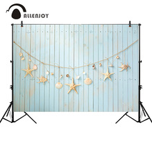 Allenjoy-Fondo de fotografía de verano para bebé, tablero de madera azul, concha de estrella de mar, decoración para estudio fotográfico, photocall 2024 - compra barato