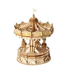 Tg404 3d de madeira merry-go-round corte a laser quebra-cabeça crianças criança decoração modelo de brinquedo de construção 2024 - compre barato