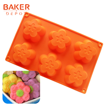 BAKER DEPOT силиконовая форма для торта Мыло в форме цветка Форма для пудинга Бисквит Формы для желе или льда ручной работы для мыла кекса инструмент для выпечки 6 отверстий 2024 - купить недорого