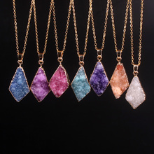 Gold Color Bezel Teardrop Raw Natural Stone Colorful Crystal Quartz Pendant Healing Druzy Necklace 2024 - buy cheap