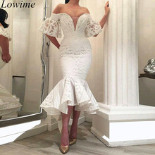 Plus Size Vintage White Cocktail Dresses 2019 Mermaid Ruffles Off Shoulder Prom Party Dress Dubai Tea-Length Vestidos De Gala 2024 - buy cheap